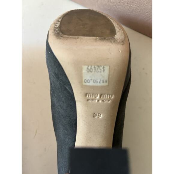 MIU MIU Back Zipper Funky Heel Platform Suede Grey Ankle Booties Shoes 9 Ret$550 - Picture 16 of 16